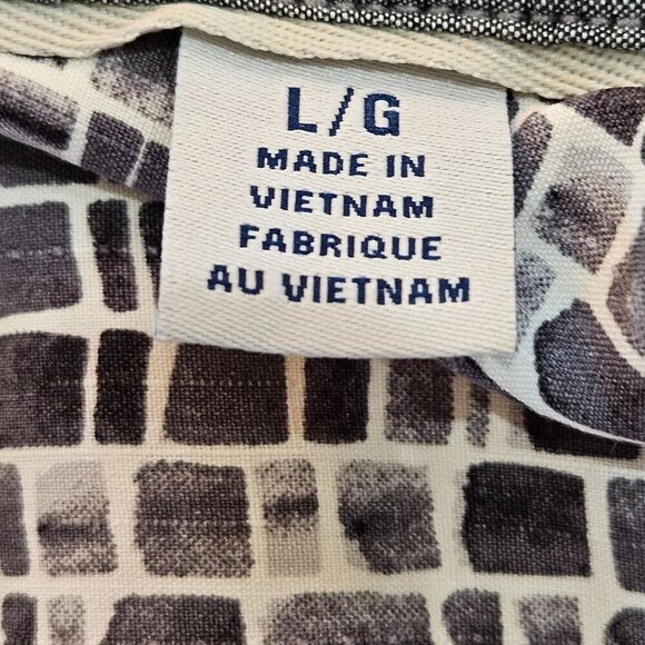 Tommy Bahama Mens Large Silk Shirt Brown Gray White Short Sleeve Button - Picture 6 of 10